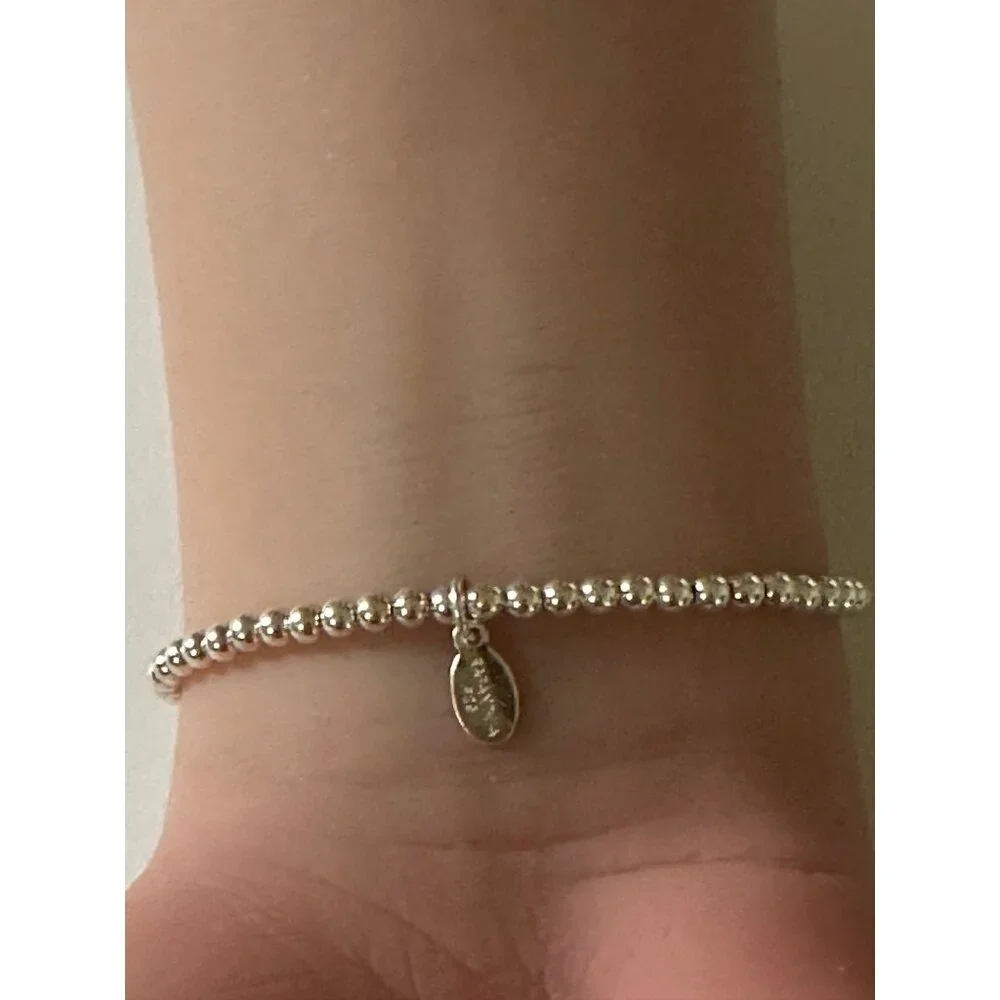 925 Sterling Silver Beaded Stretch Stacking Bracelet Wing Charm Minimalist S7" - Picture 6 of 6